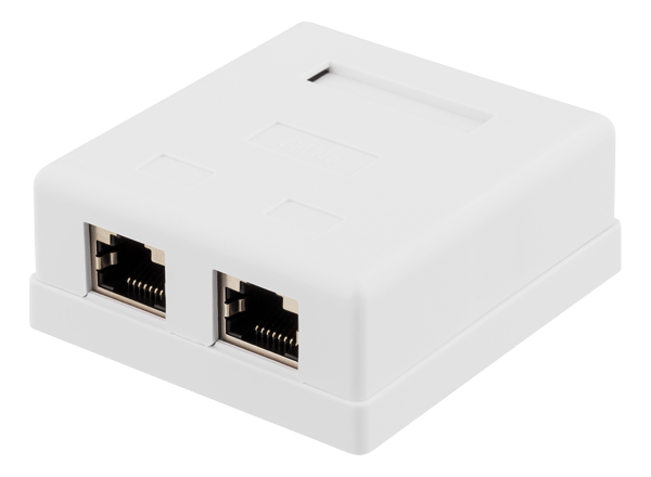 Shielded network socket, Surface UTP 2xRJ45, Cat6, white