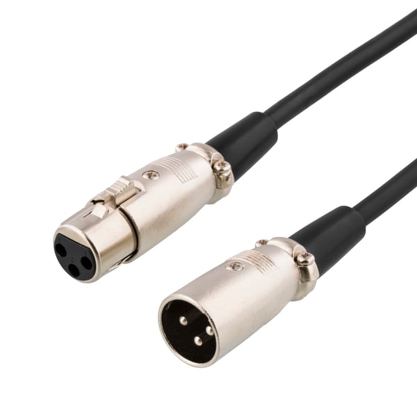 XLR audio cable, 3-pin male, 3-pin female, 2m, black XLR audio cable, 3-pin male, 3-pin female, 2m, black