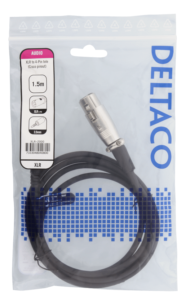 XLR to 3,5mm adapter, 1,5m, 3-pin XLR, Cisco pinout, black