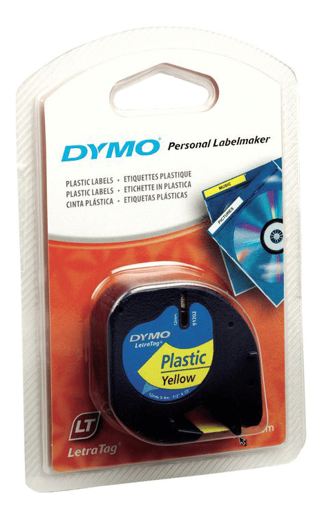 LetraTag, printer tape, 12 mm width, 4m, black on yellow