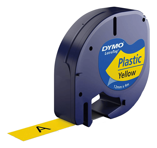 LetraTag, printer tape, 12 mm width, 4m, black on yellow