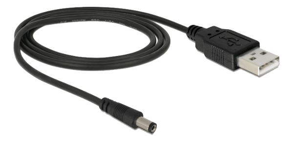 Cable USB Power to DC 5.5 x 2.1 mm Male 1.0m, black