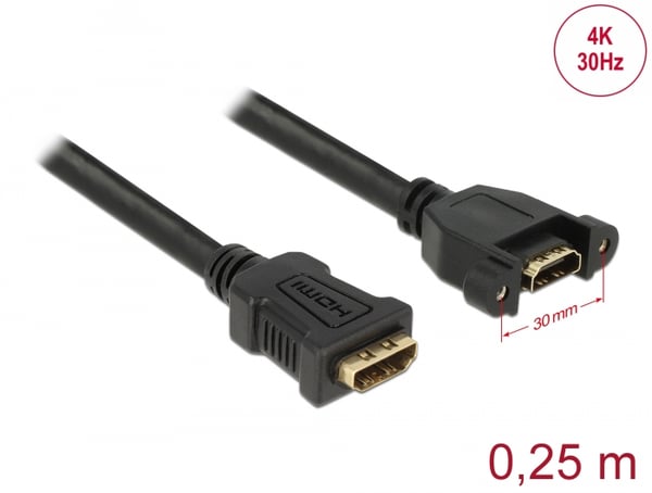 HDMI cable  panel mount 2xHDMI 19pin female 0.25m black