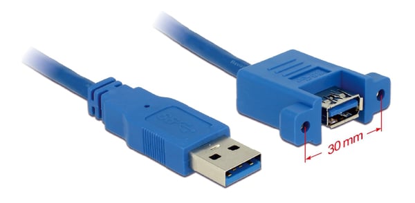 Cable USB 3.0 Type-A male>USB 3.0 Type-A fe panel-mount 1m