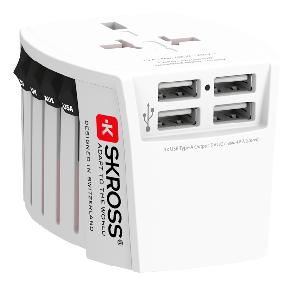 MUV USB 4xA, 2-pole travel adapter with 4x USB-A ports