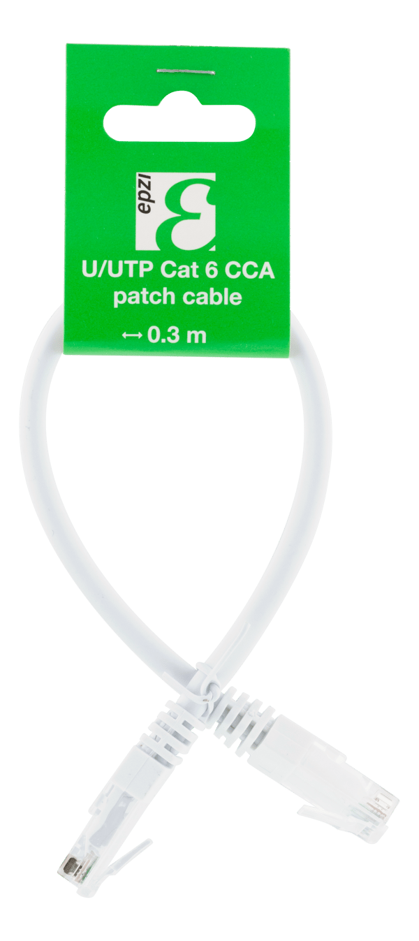 U/UTP Cat6 patch cable, CCA, 0.3m, 250MHz, white