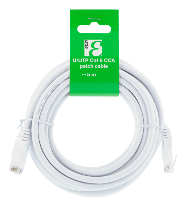U/UTP Cat6 patch cable, CCA, 5m, 250MHz, white