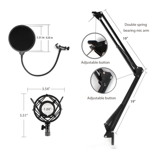 Podcasting Microphone with Boom Arm kit, black