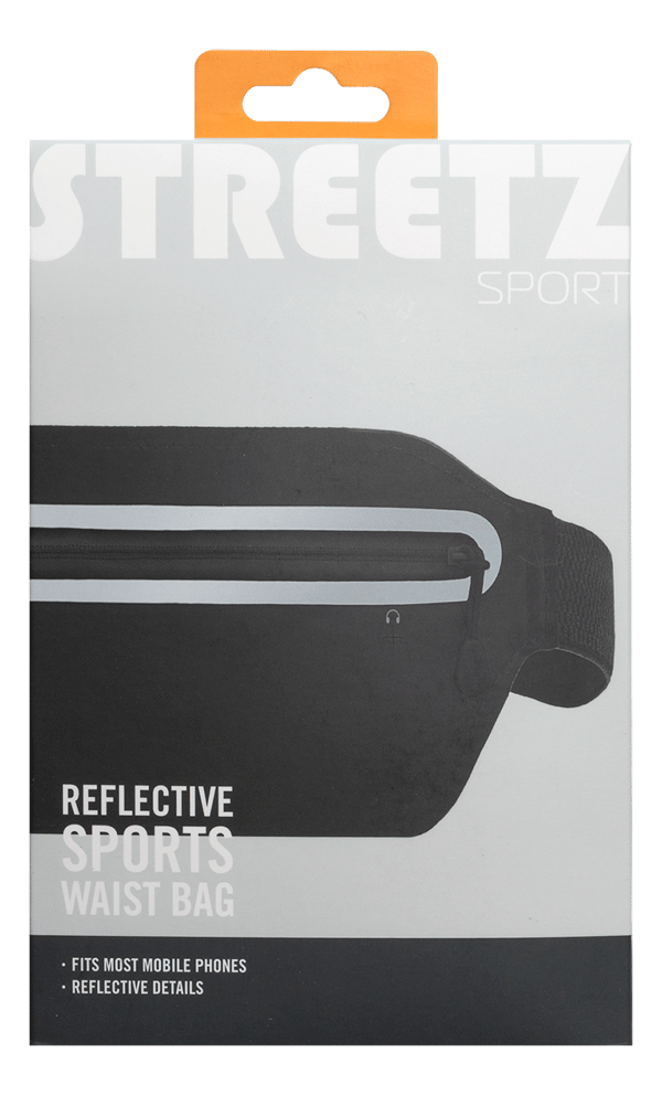 Sport waist bag, reflective, fits most mobile phones, black