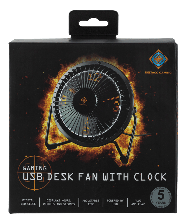 USB desktop fan with clock, black