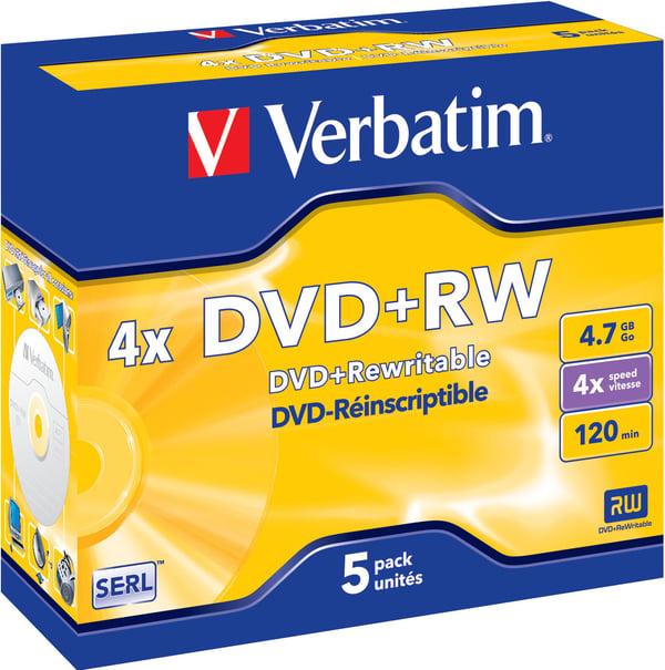 DVD+RW, 4x, 4.7 GB/120 min, 5-pack jewel case, SERL DVD+RW, 4x, 4.7 GB/120 min, 5-pack jewel case, SERL