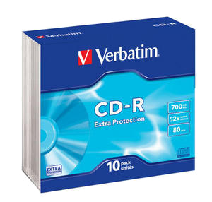 CD-R, 52x, 700MB/80min, 10-pack slim case, Extra protection