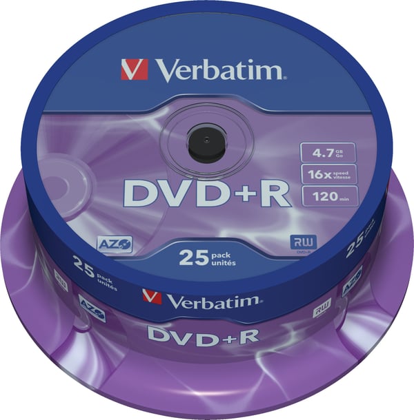 DVD+R, 16x, 4.7 GB/120 min, 25-pack spindel, AZO