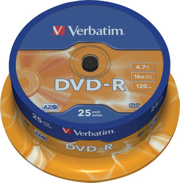 DVD-R, 16x, 4.7 GB/120 min, 25-pack spindel, AZO