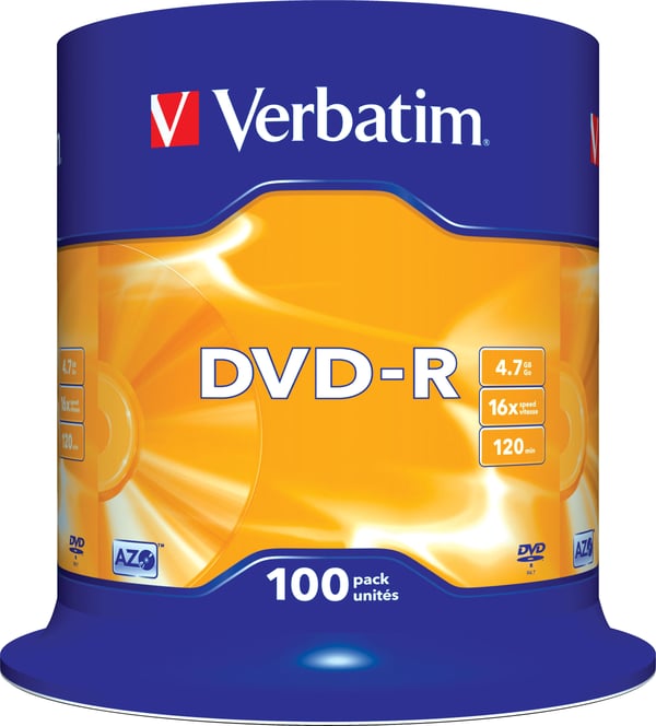 DVD-R, 16x, 4.7 GB/120 min, 100-pack spindel, AZO