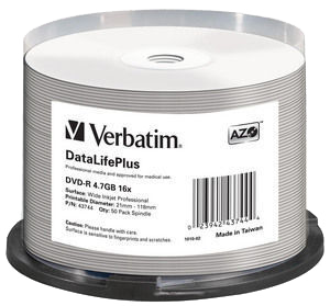 DVD-R 16x, 4.7GB/120min, 50-pack spindel, Non ID, Inkjet