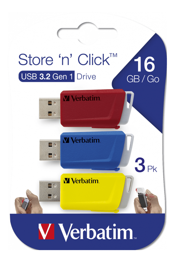 Store N Click USB 3.0 3x 16GB red, blue & yellow