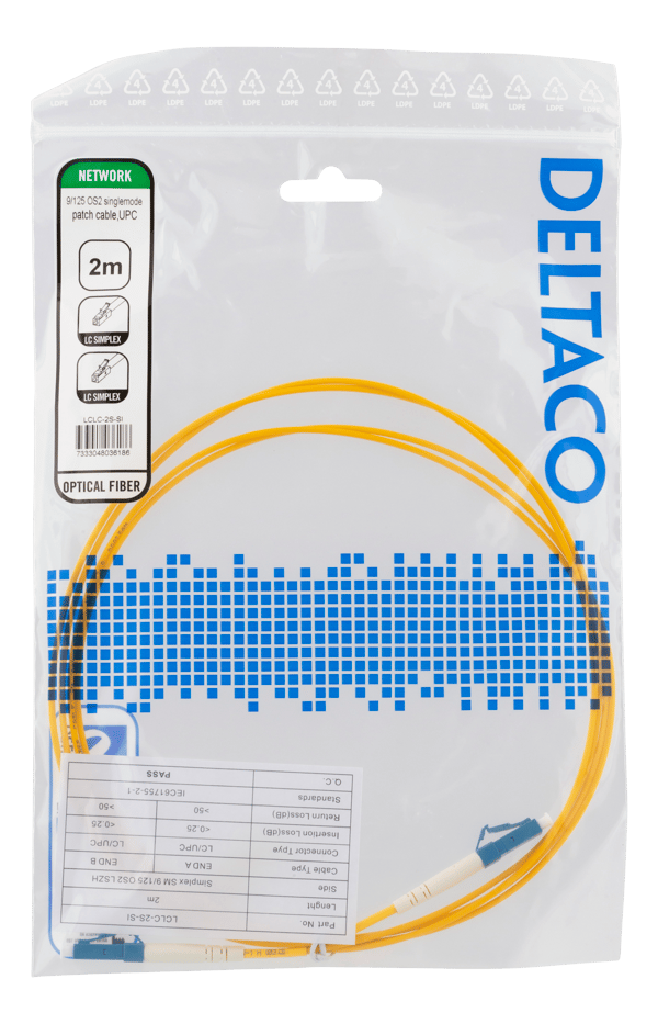 OS2 Fiber cable, LC – LC, simplex, singlemode, UPC, 2m