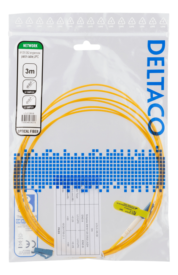 OS2 Fiber cable, LC – LC, simplex, singlemode, UPC, 3m
