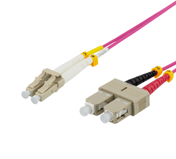 OM4 Fiber cable, LC-SC Duplex, 50/125, 5m, pink