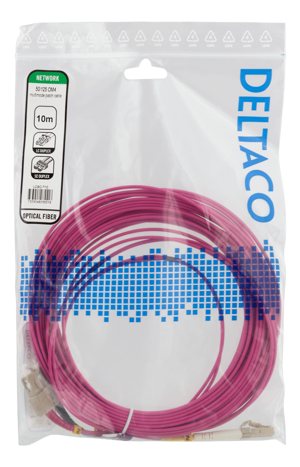 OM4 Fiber cable, LC – SC, duplex, multimode, 50/125, 10m