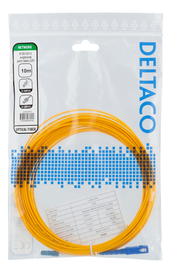 OS1/2 Fiber cable, LC - SC, 9/125, singlemode, 10m