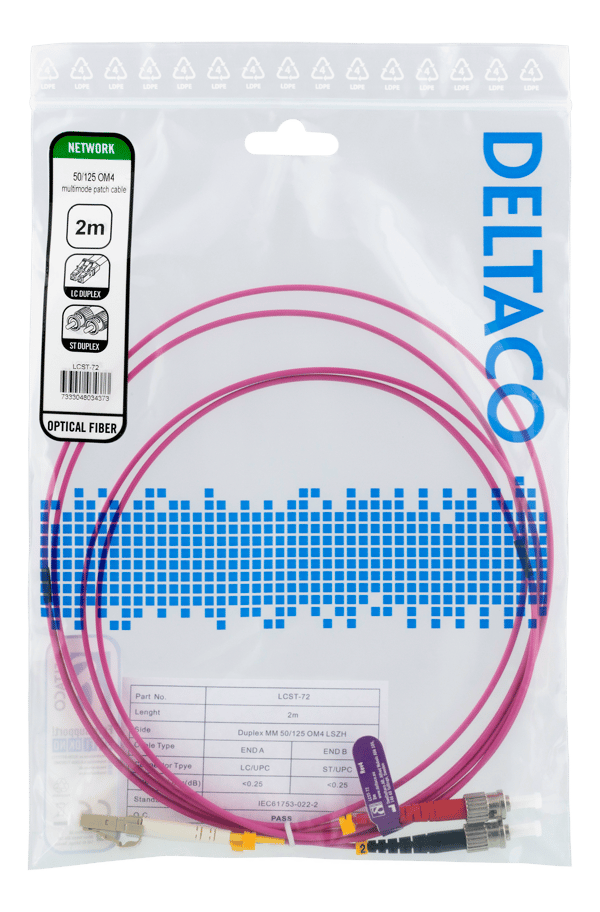 OM4 Fiber cable, LC-ST Duplex, 50/125, 2m, pink