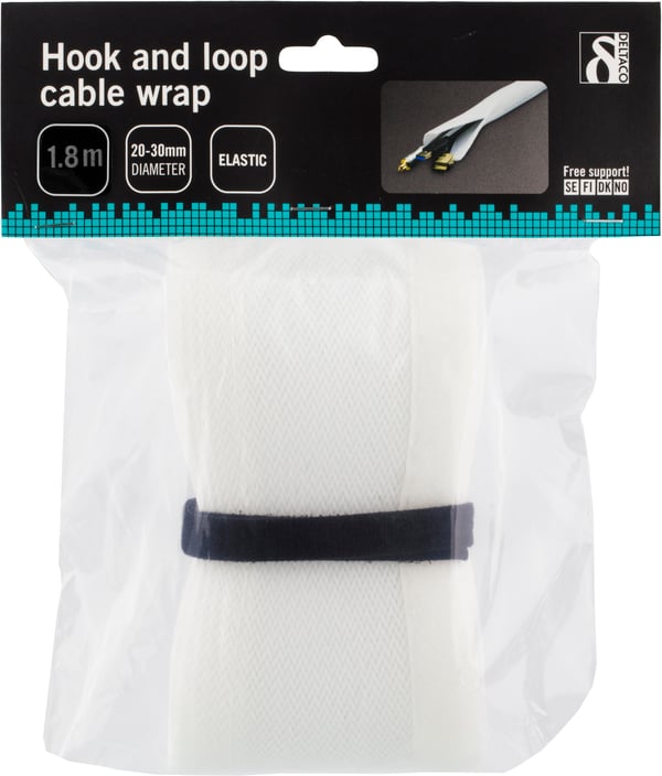 Nylon cable wrap, hook and loop fastener, 1.8m, white