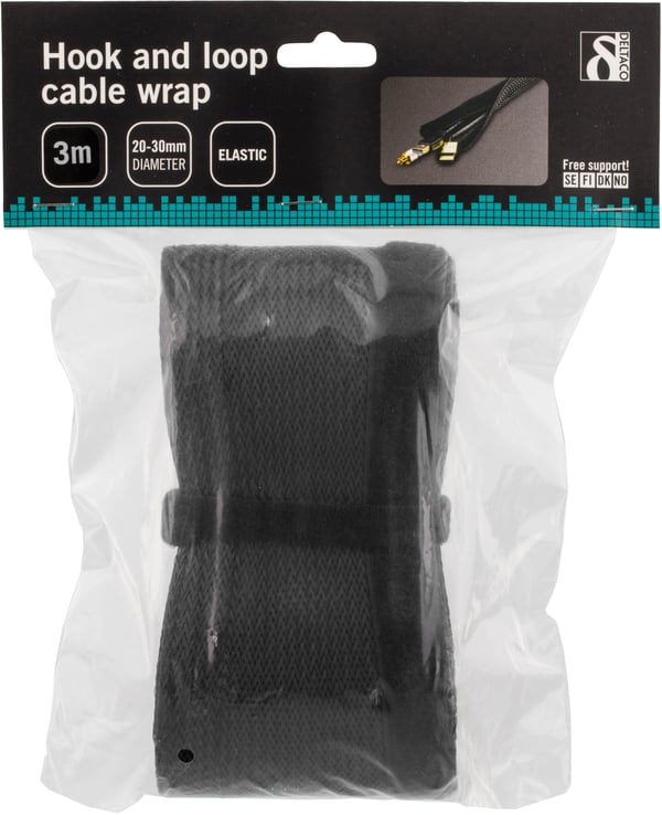 Nylon cable wrap, hook and loop fastener, 3m, black