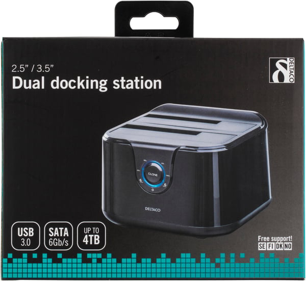 USB 5 Gbit/s HDD docking, cloning, 2x 2.5/3.5" SATA, black