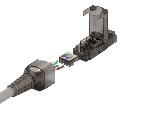 RJ45 plug Cat6A, unshielded, tool-less, grey