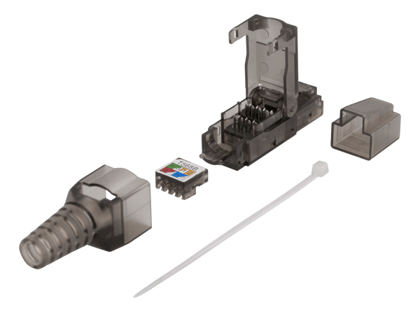 RJ45 plug Cat6A, unshielded, tool-less, grey