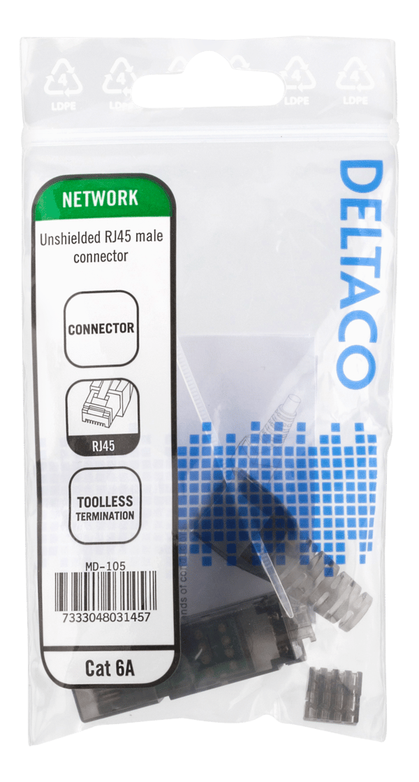 RJ45 plug Cat6A, unshielded, tool-less, grey