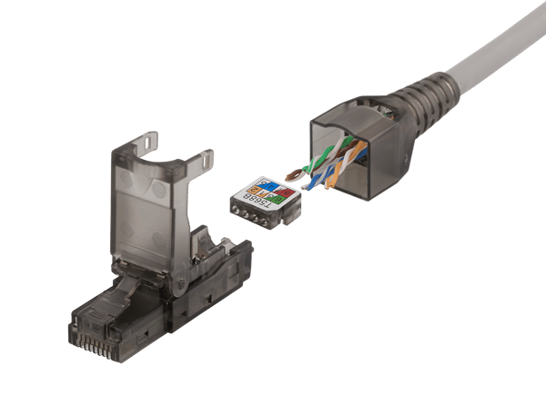RJ45 plug Cat6A, unshielded, tool-less, grey
