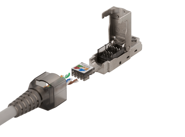 RJ45 plug Cat6A, shielded, tool-less, metal