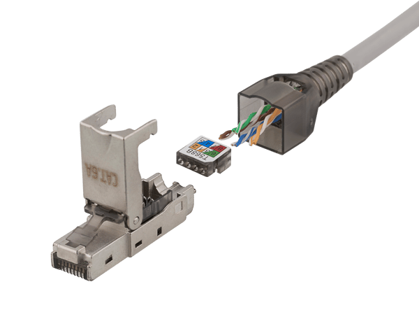 RJ45 plug Cat6A, shielded, tool-less, metal