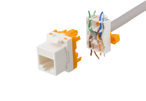 Cat6A Keystone jack, toolless, plastic, white/orange