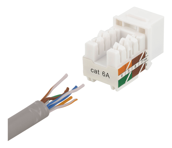 Cat6A Keystone jack, LSA/110 termination, plastic, 90, white