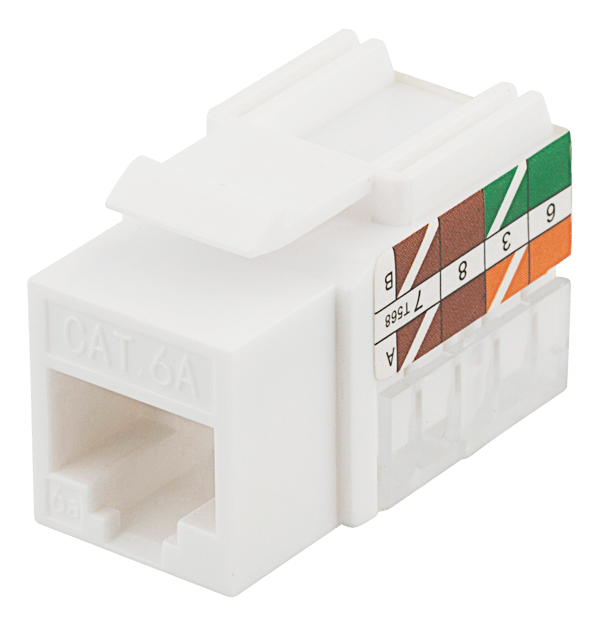 Cat6A Keystone jack, LSA/110 termination, plastic, 90, white