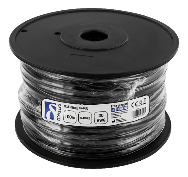 Modular cable, 6P, reel, 100m, black