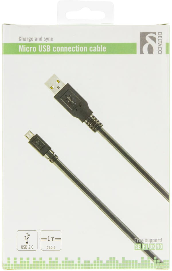 USB 2.0 cable Type A ma, Type Micro B ma, 5-pin,  1m, black