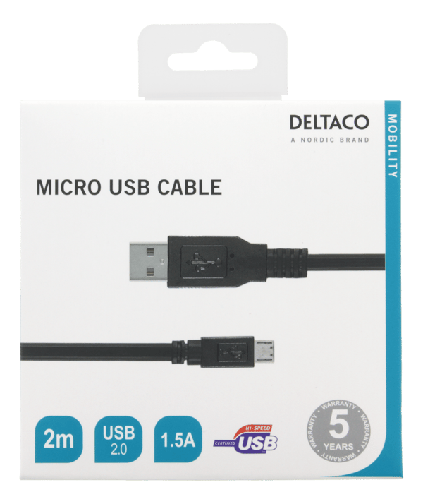 USB 2.0 cable Type A ma - Type Micro B ma, 5-pin, 2m, black