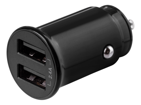 12/24 V USB car charger compact size and dual USB-A ports