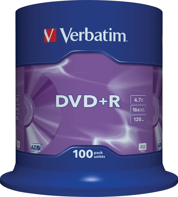 DVD+R, 16x, 4.7 GB/120 min, 100-pack spindel, AZO