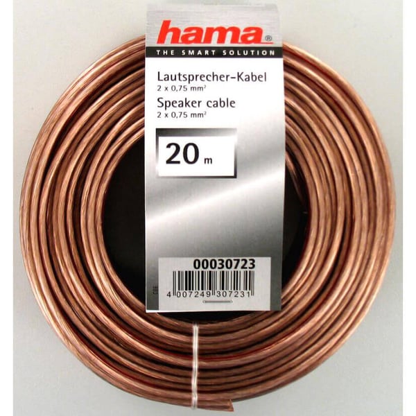 HAMA Kaiutinkaapeli 2x0.75mm2 Läpinäkyvä 20m