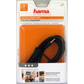 Kabel 4pin 3,5mm-3xRCA 3m Svart Hane-3xHane TL