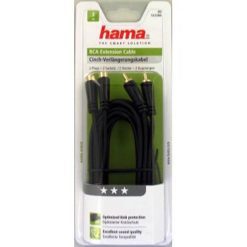 audiokabel 2xRCA-2xRCA forlengning Gull Svart 3m