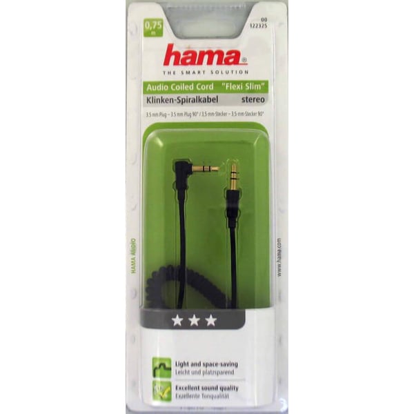 HAMA kabellyd 3,5 mm-3,5 mm vinklet spiret gull 0,75 meter