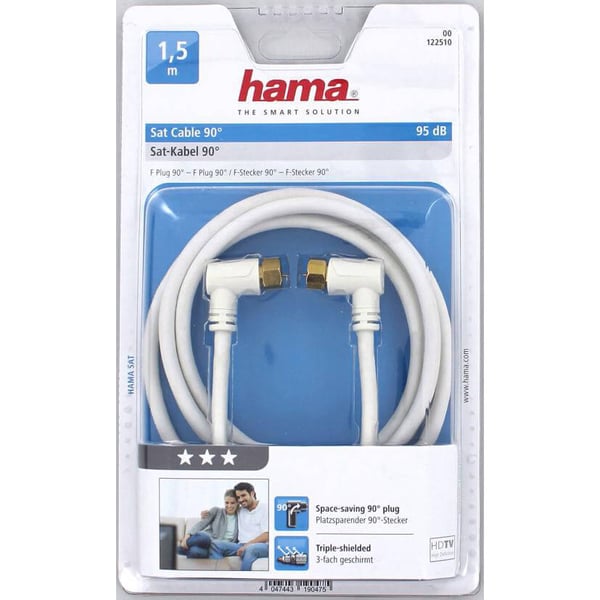 Kabel Antenn SAT 95dB Vinklet F-Plug - F-Plug Gull Hvit 1.5m