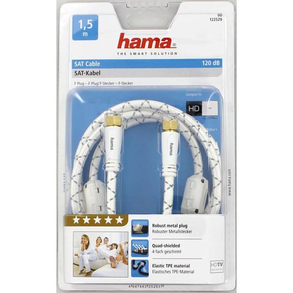 HAMA Kabelantenne SAT 120dB F-Plug-F-plug Hvit 1,5m